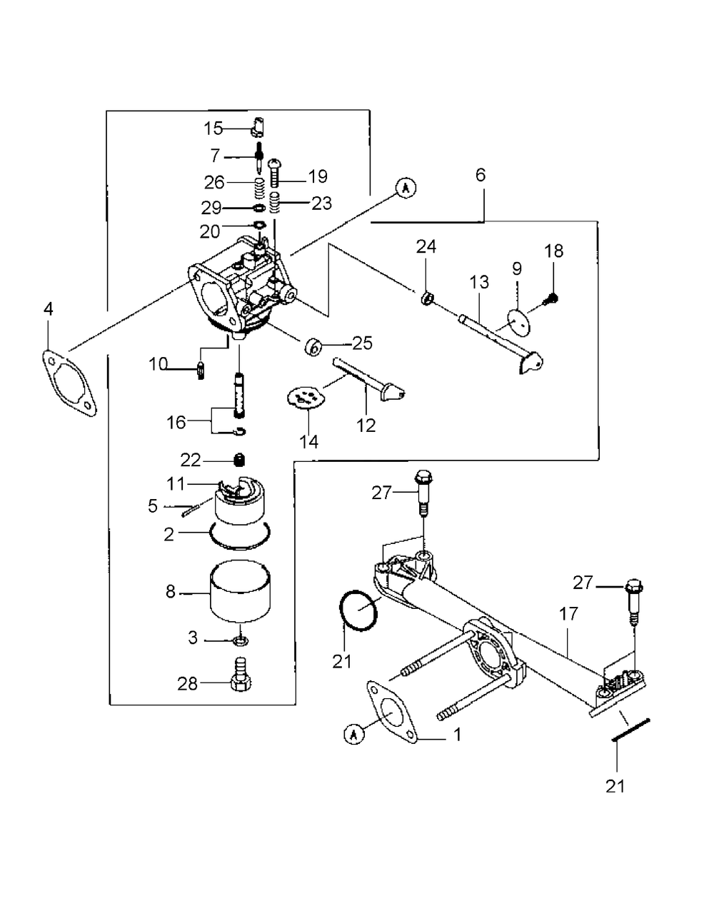 Fh430v-As22 Carburetor Diagram and Parts List for G1548 55AE232S750-WAM Cub Cadet Lawn Mower